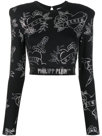 Crystal-Embellished Long-Sleeved Top