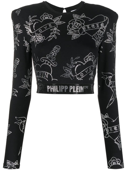 Crystal-Embellished Long-Sleeved Top