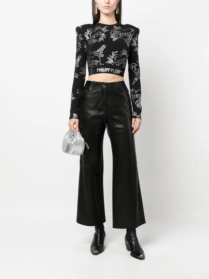 Crystal-Embellished Long-Sleeved Top