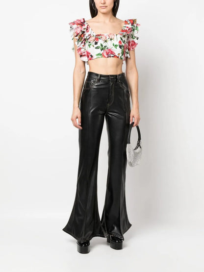 Cropped Floral-Print Blouse