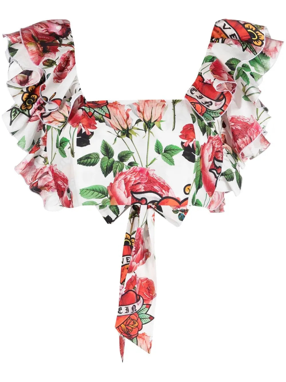 Cropped Floral-Print Blouse