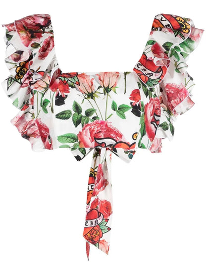 Cropped Floral-Print Blouse