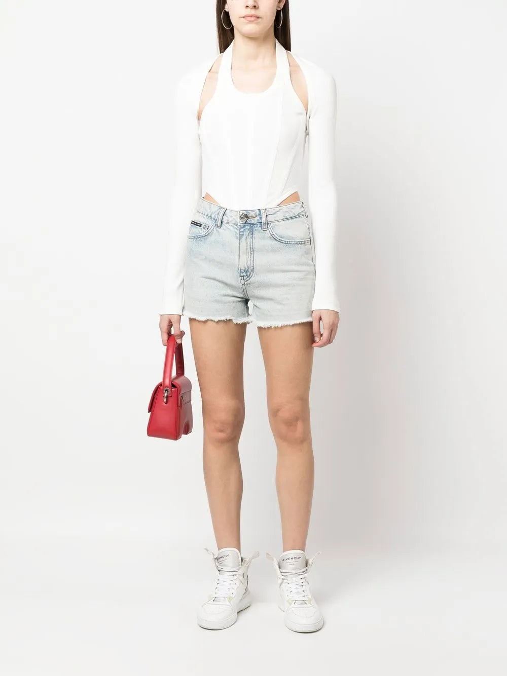 Acid-Wash Raw-Edge Denim Shorts