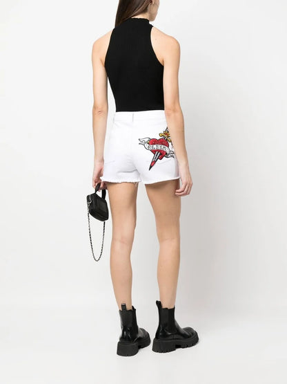 Crystal-Embellished Denim Shorts