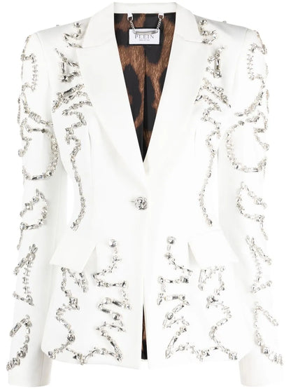 Crystal-Embellished Single-Breasted Blazer