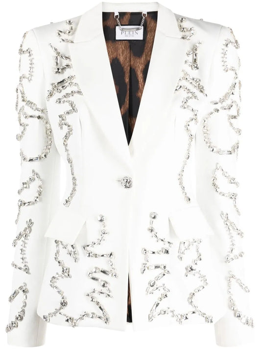 Crystal-Embellished Single-Breasted Blazer