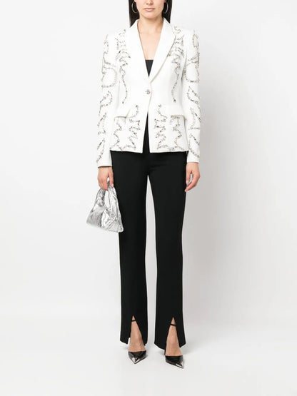 Crystal-Embellished Single-Breasted Blazer
