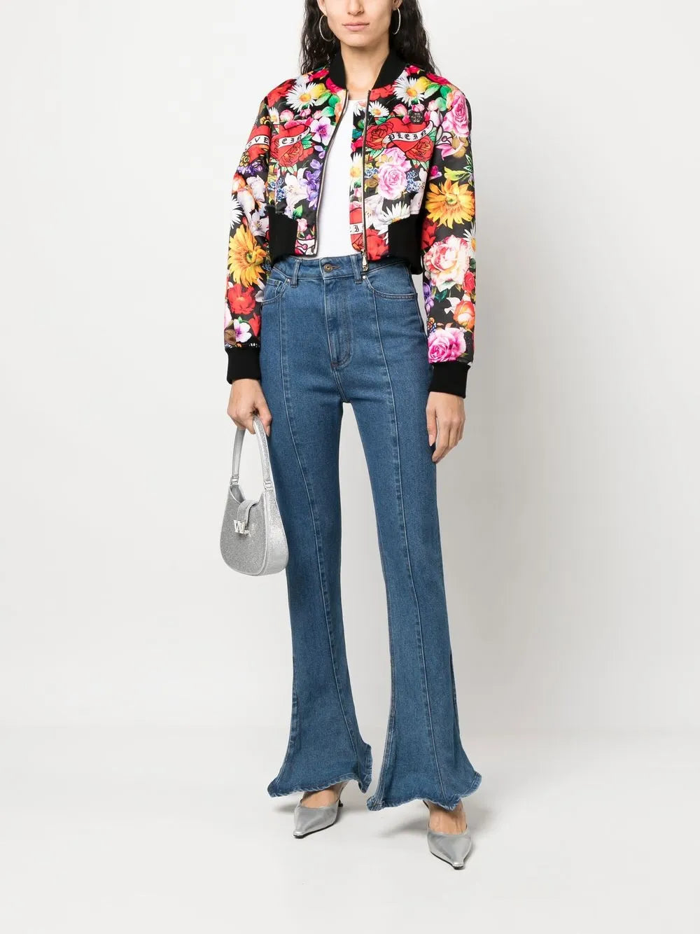 Floral-Print Cropped Bomber Jacket