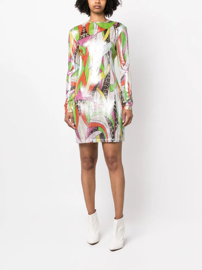 Mix-Print Knitted Minidress