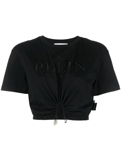 Embroidered-Logo Cropped T-Shirt