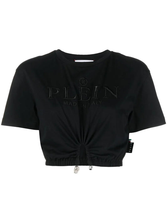 Embroidered-Logo Cropped T-Shirt