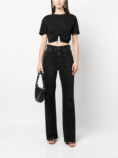 Embroidered-Logo Cropped T-Shirt