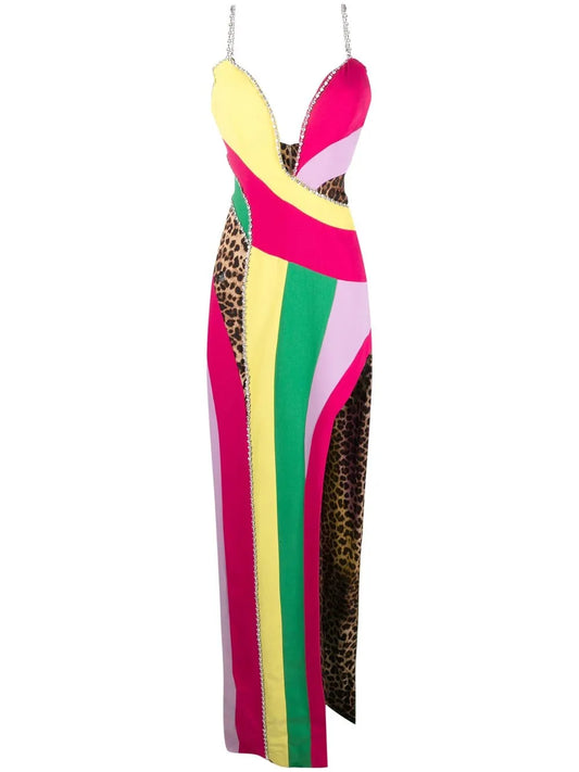 Rainbow-Patchwork Long Dress
