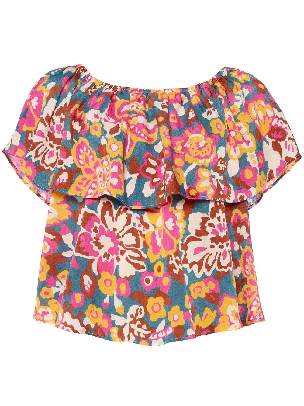 Cardamone Floral-Print Bardot Top