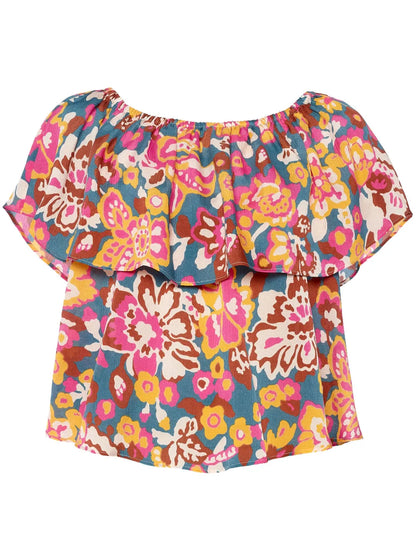 Cardamone Floral-Print Bardot Top