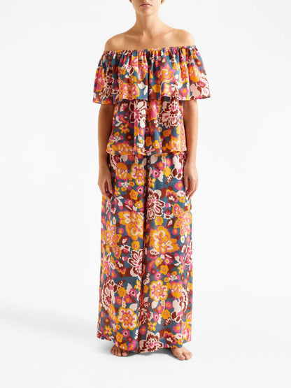 Cardamone Floral-Print Bardot Top