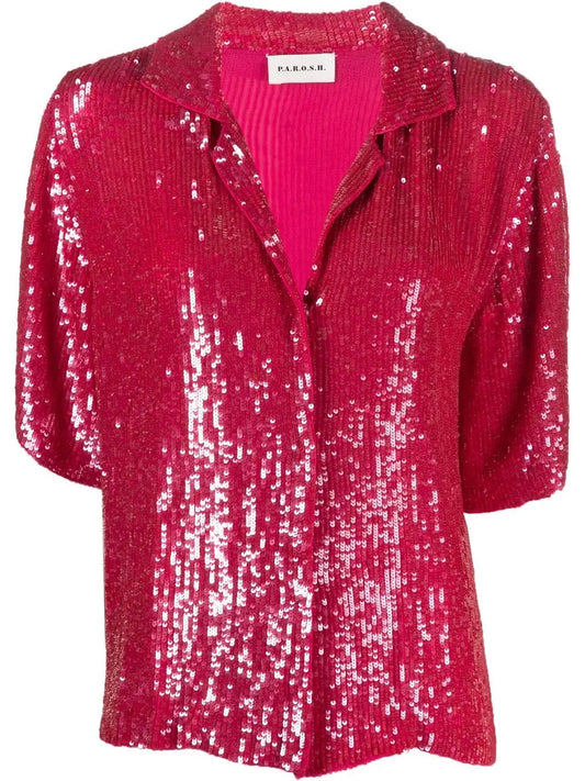 Sequin-Embellished Spread-Collar Shirt