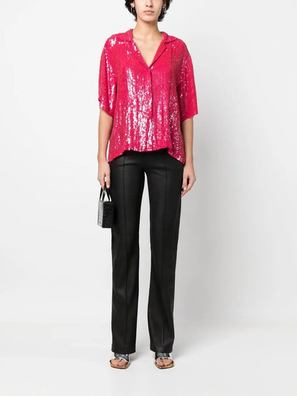 Sequin-Embellished Spread-Collar Shirt