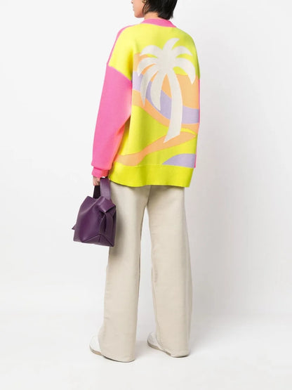 Palm-Tree Intarsia-Knit Jumper