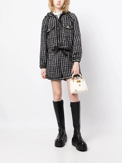 Tweed Hooded Short Jumpsuit