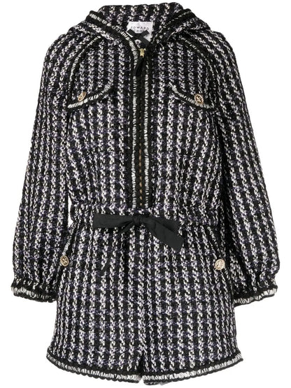 Tweed Hooded Short Jumpsuit