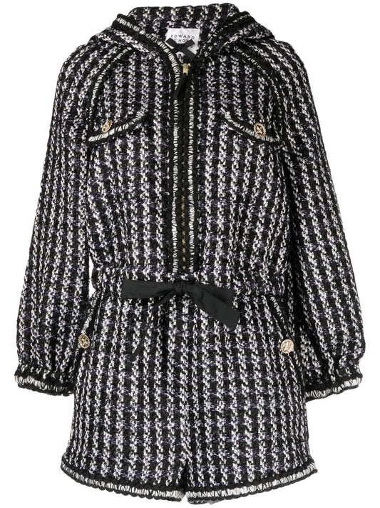 Tweed Hooded Short Jumpsuit