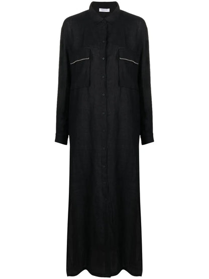Long-Sleeved Maxi Linen Shirtdress