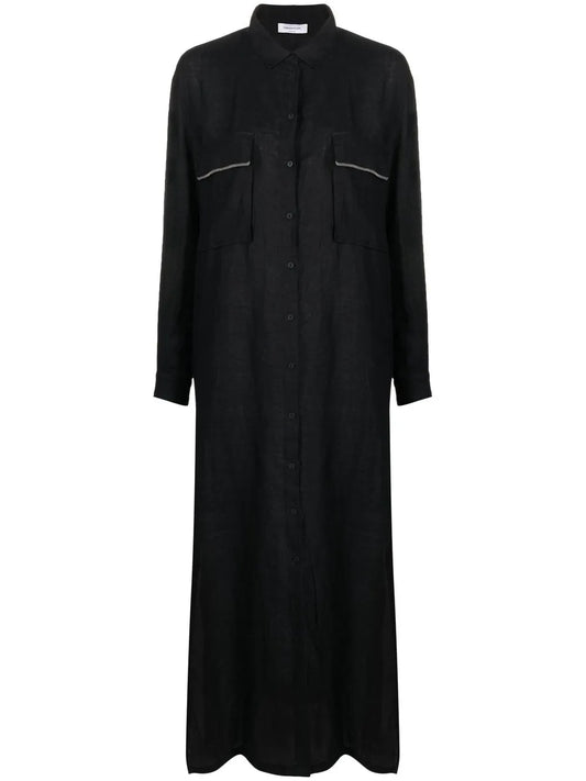 Long-Sleeved Maxi Linen Shirtdress