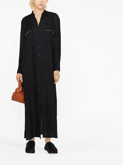 Long-Sleeved Maxi Linen Shirtdress