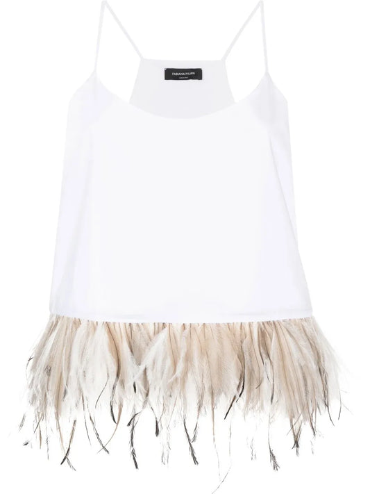Feather-Trim Sleeveless Top