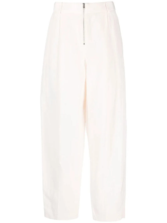 High-Waisted Linen-Silk Blend Trousers