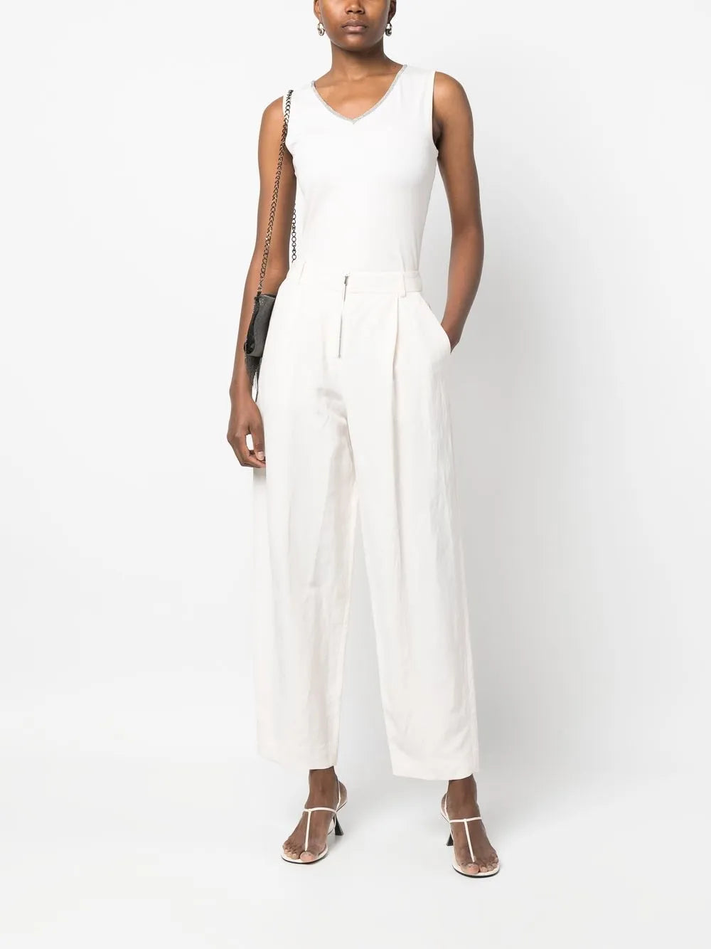 High-Waisted Linen-Silk Blend Trousers