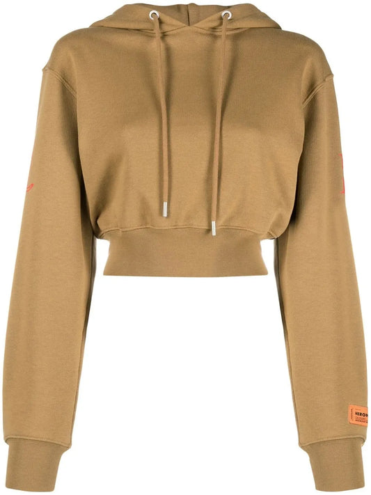 Slogan-Print Cropped Hoodie
