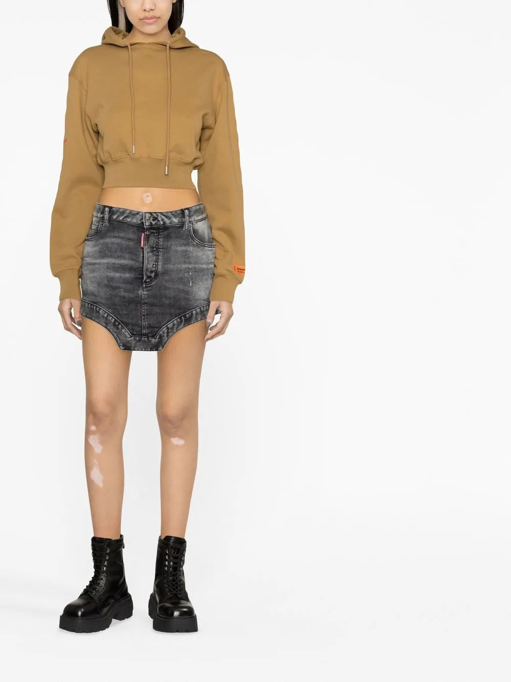 Slogan-Print Cropped Hoodie