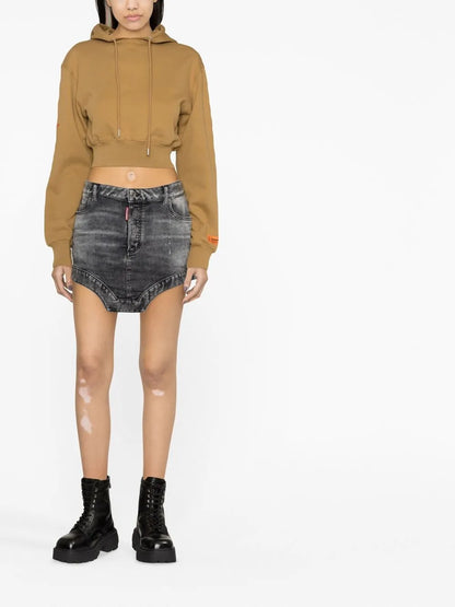 Slogan-Print Cropped Hoodie