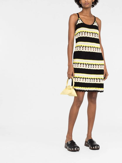 Striped Open-Knit Minidress