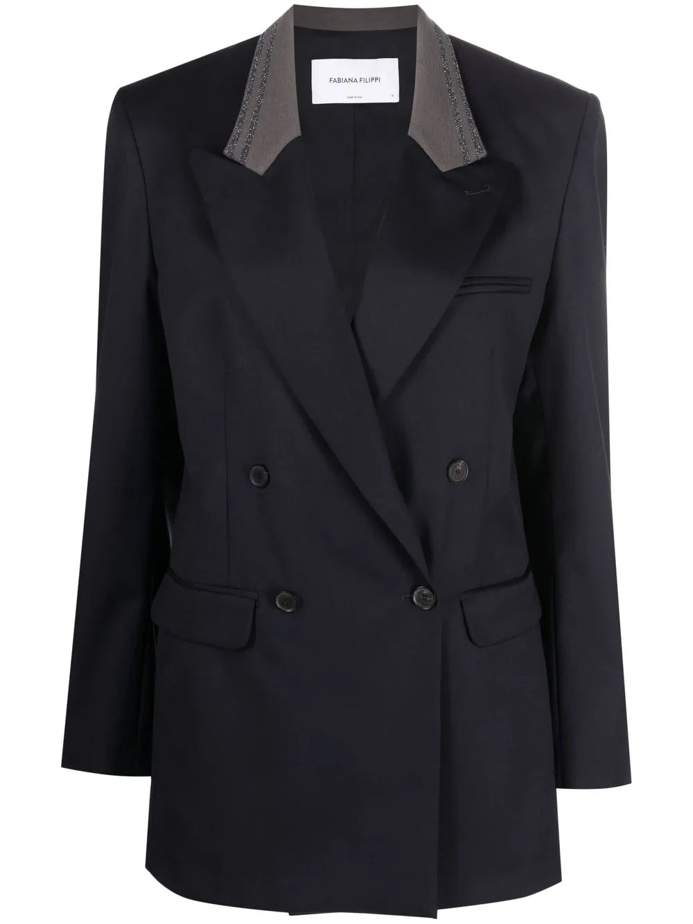 Contrast-Collar Double-Breasted Blazer