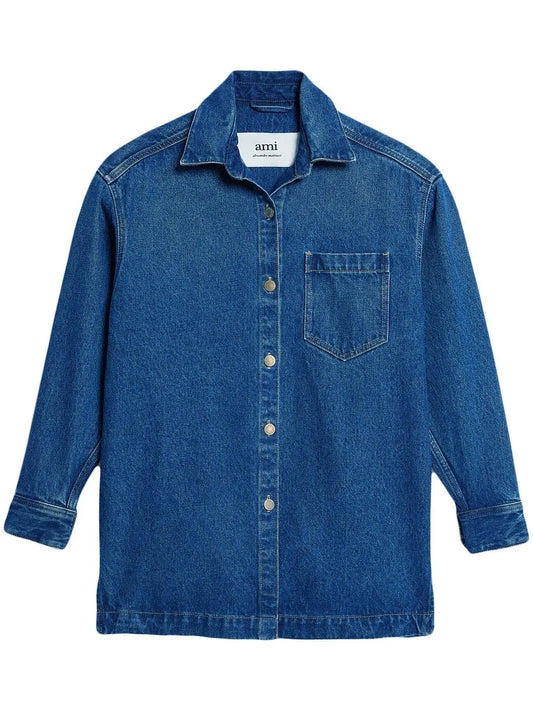 Spread-Collar Denim Overshirt