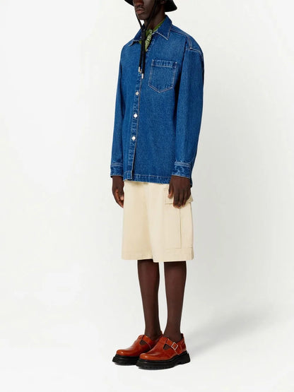 Spread-Collar Denim Overshirt