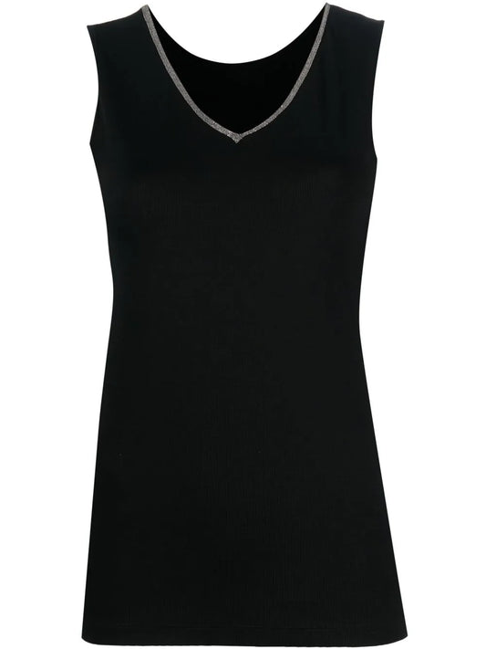 Bead-Embellished V-Neck Tank Top