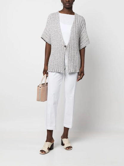 Sequin-Embellished Ribbed-Knit Cardigan