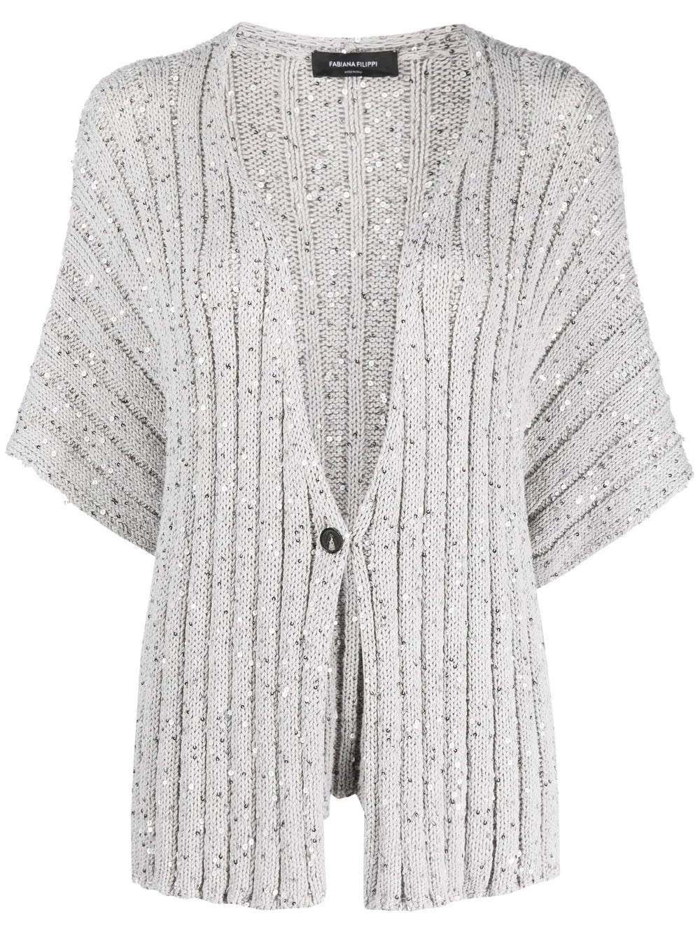 Sequin-Embellished Ribbed-Knit Cardigan