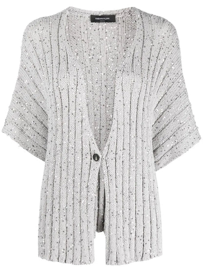 Sequin-Embellished Ribbed-Knit Cardigan