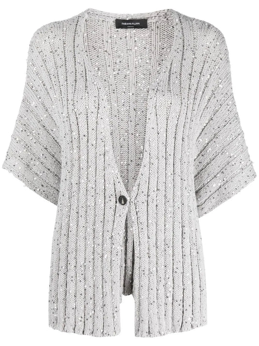 Sequin-Embellished Ribbed-Knit Cardigan