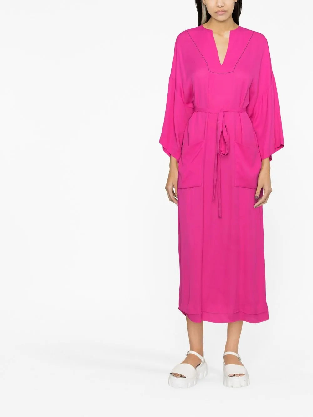 Belted Long-Sleeved Midi Dress