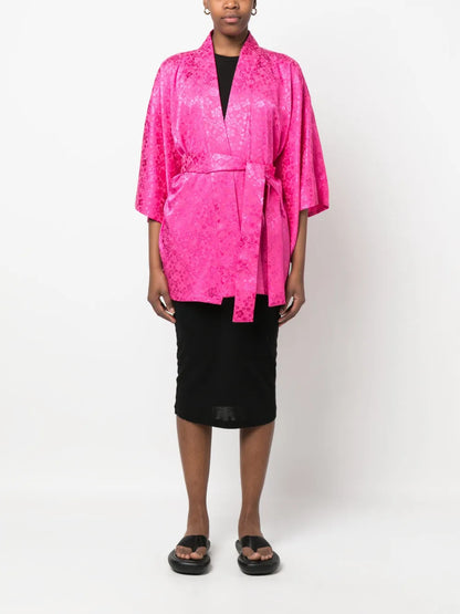 Floral-Jacquard Tie-Waist Jacket