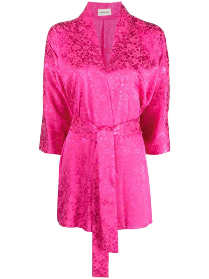 Floral-Jacquard Tie-Waist Jacket