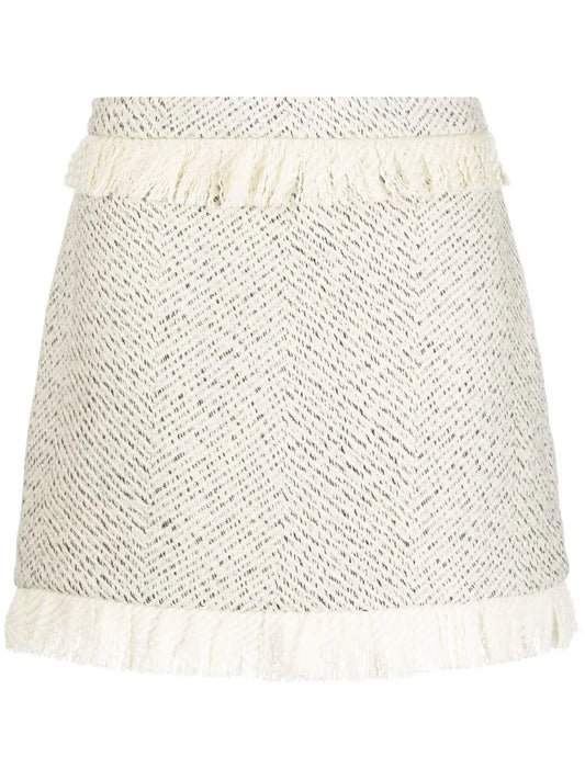Fringe-Detail Tweed Mini Skirt