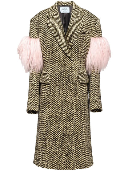 Double-Breasted Chevron Shearling Coat