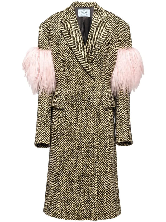 Double-Breasted Chevron Shearling Coat